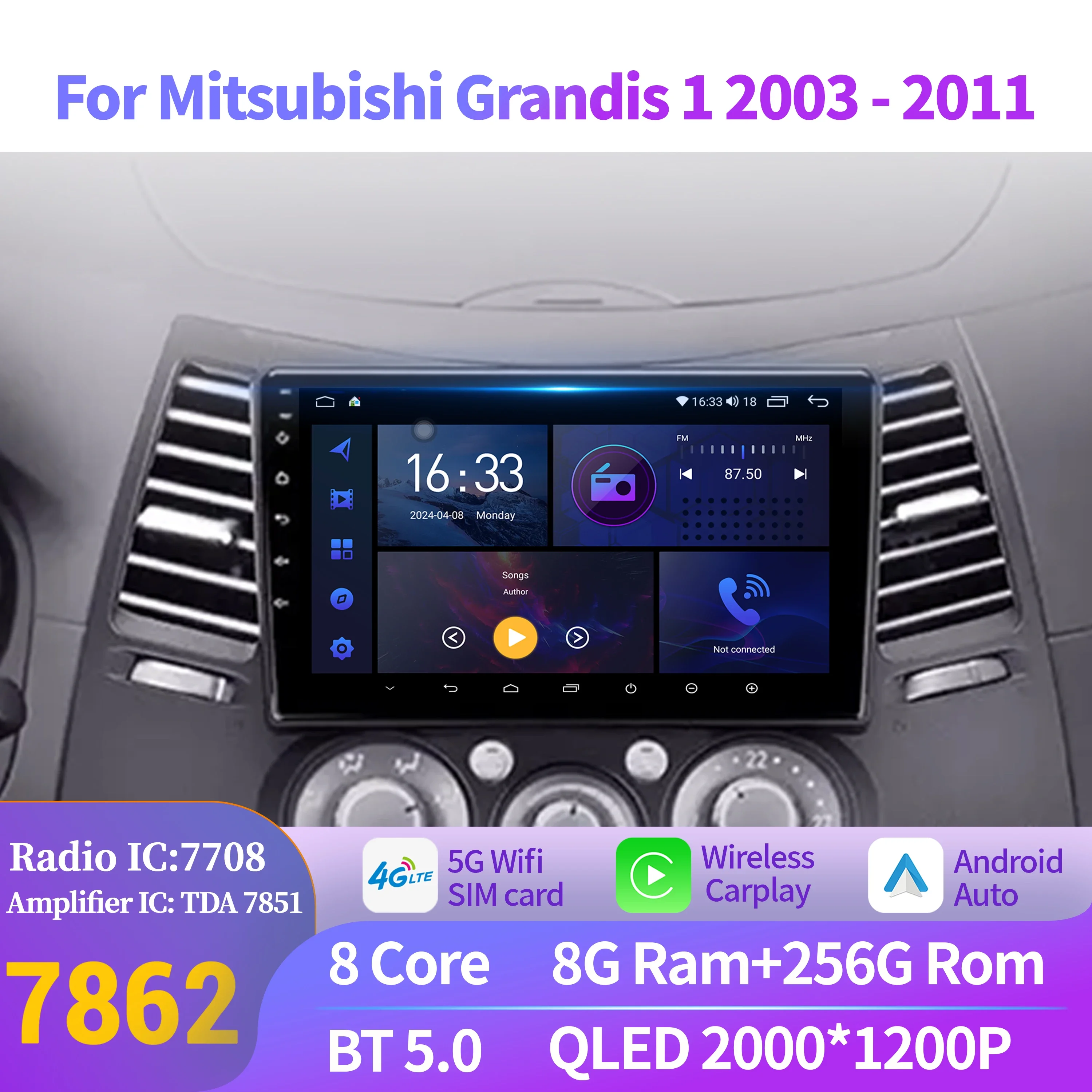 For Mitsubishi Grandis 1 2003-2011 Car Radio Navigation For Car Multimedia Player Navigation Android 14 Touch 2K QLED Screen