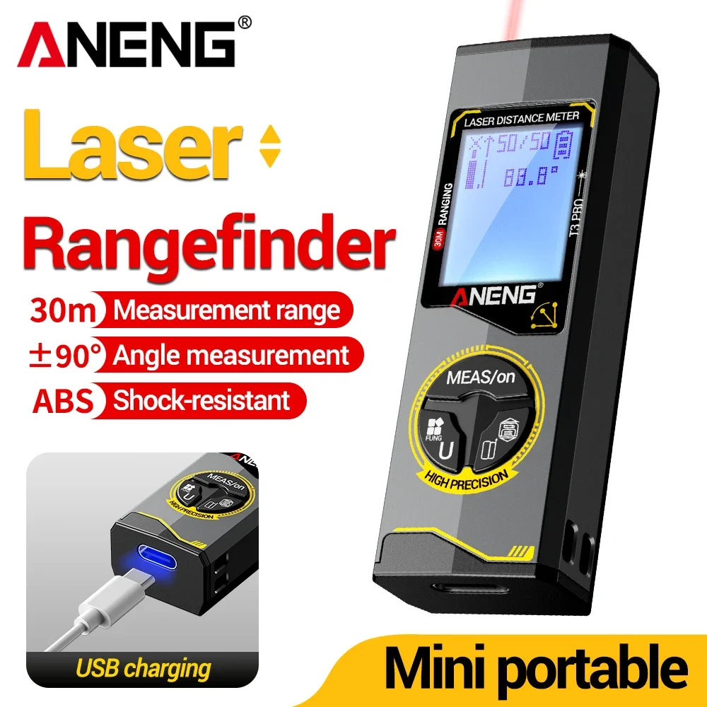 ANENG Laser Distance Meter T3/T3 Pro/T5/T5 Pro Laser Measure Rechargeable Rangefinder Area Volume Measurement Construction Tool
