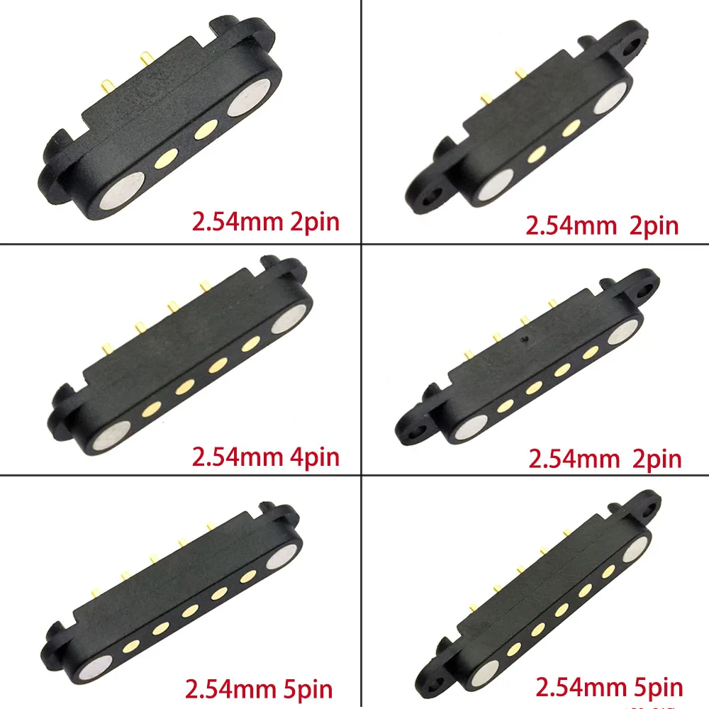 2.54MM 2.8MM Straight/Bent Needle Female DC Magnetic Pogo Pin Connector 2 4 5pin Pogopin Female Spring Loaded DC Power Socket