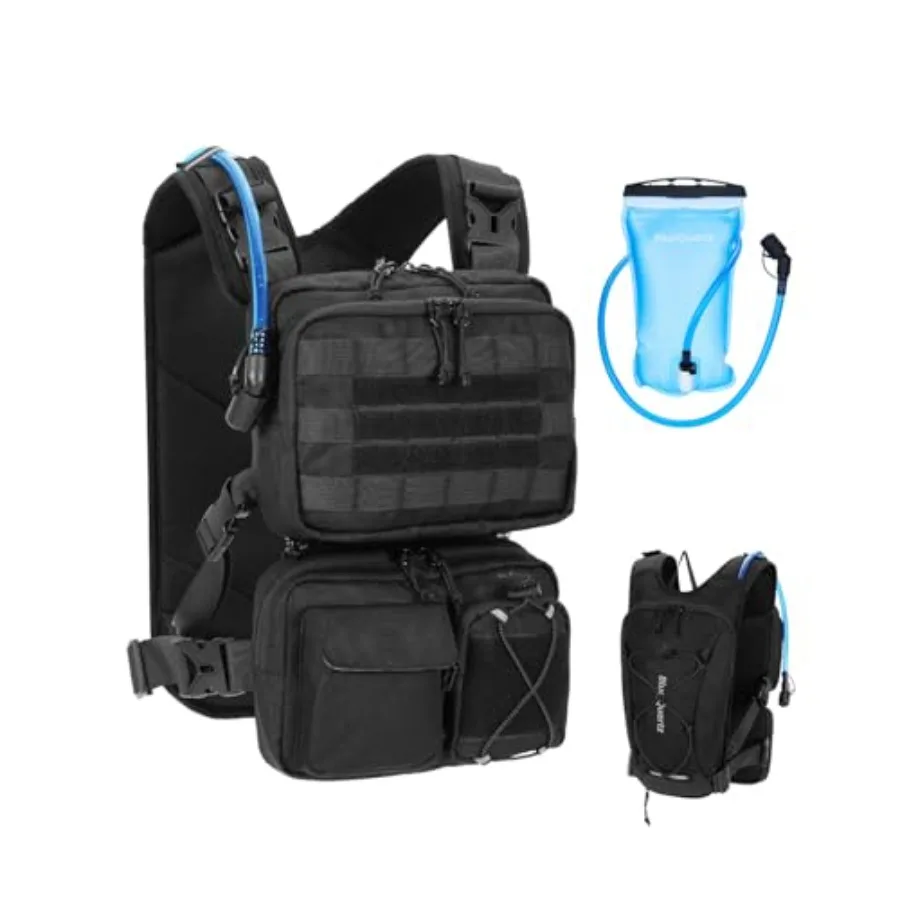

3-in-1 Running Vest with 2L Water Bladder, Lightweight Tactical Hydration Backpack with Detachable Waist Pack, Reflective Chest