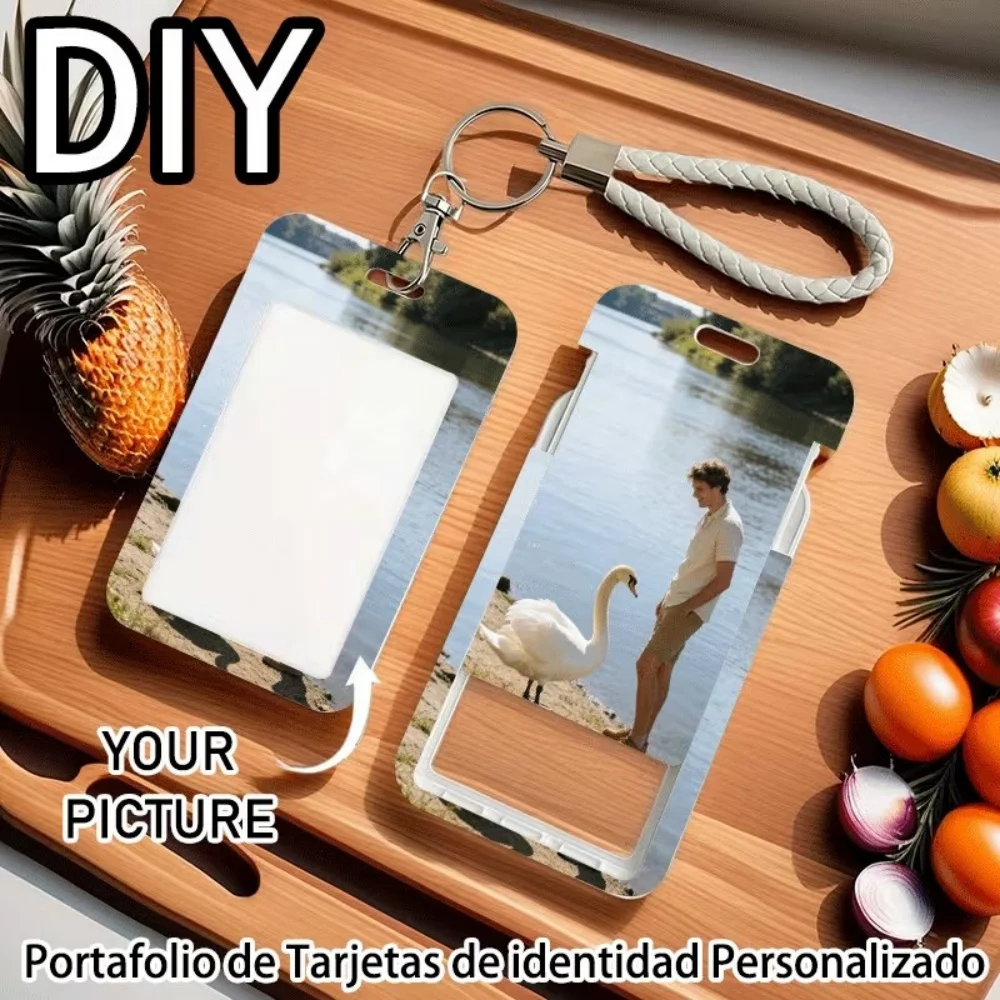 Custom Photo Card Holder Keychain ID Badge Case Protector Personalised 7x11cm Bus Pass Cover with Lanyard For Christmas gift