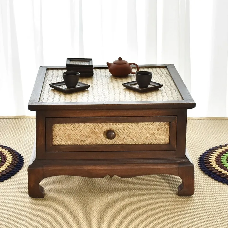Thai handicrafts South East Asia bamboo strips woven small table, Thai bay window table creative low table coffee table kang