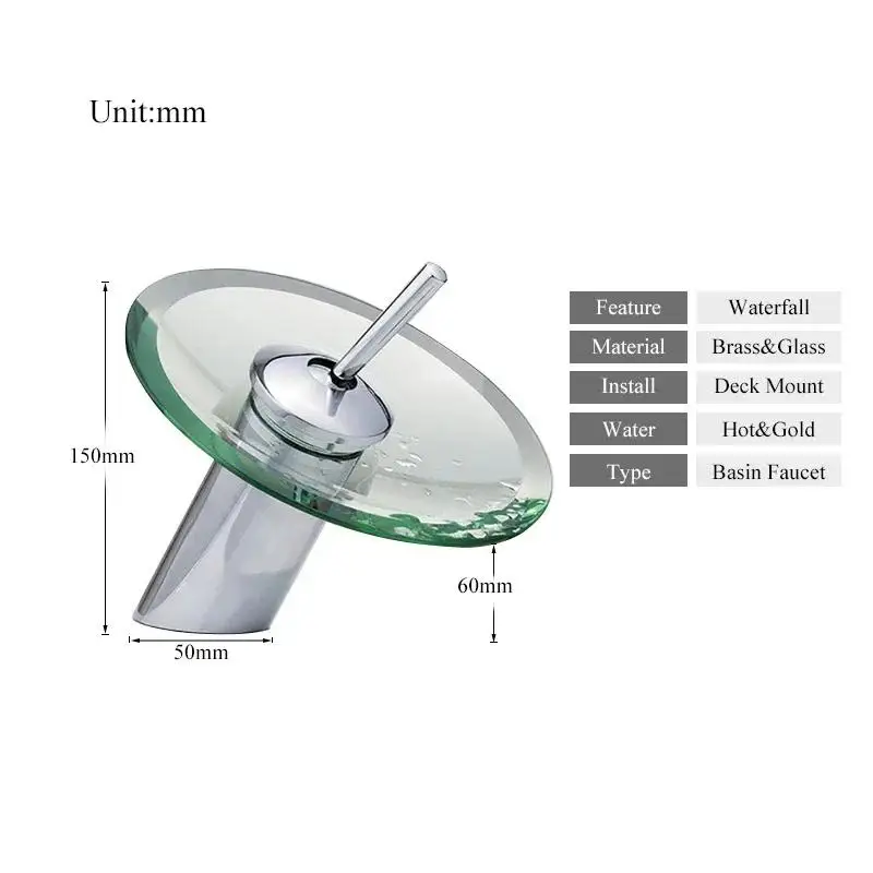 Brass Glass Single Bathroom Faucet Basin Faucet Waterfall Mixer Bathroom Hole Handle Dual Tap Single Cold&Hot Control