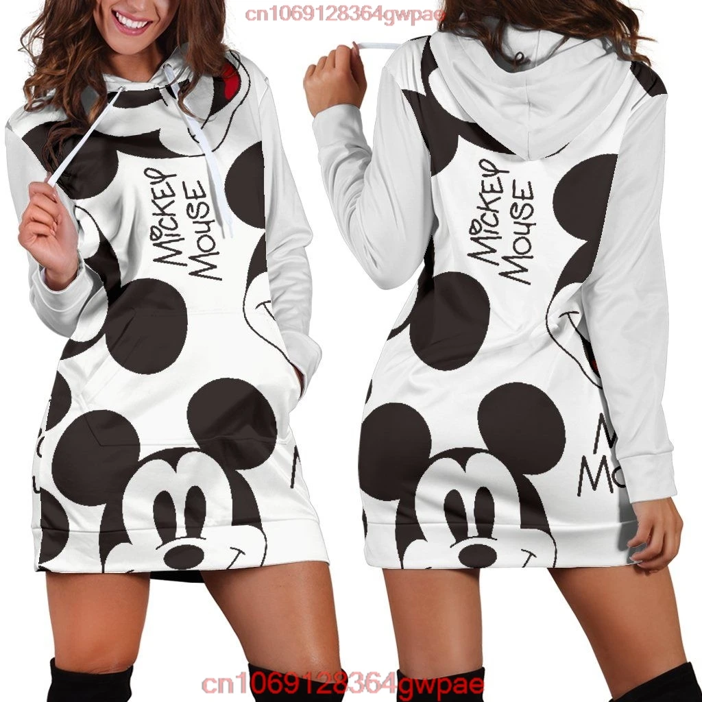 2024 Disney Mickey Mouse Hoodie Dress Sweater Fashion Disney Dress Sweatshirt Dress 3d Allover Printed Hoodie for Women