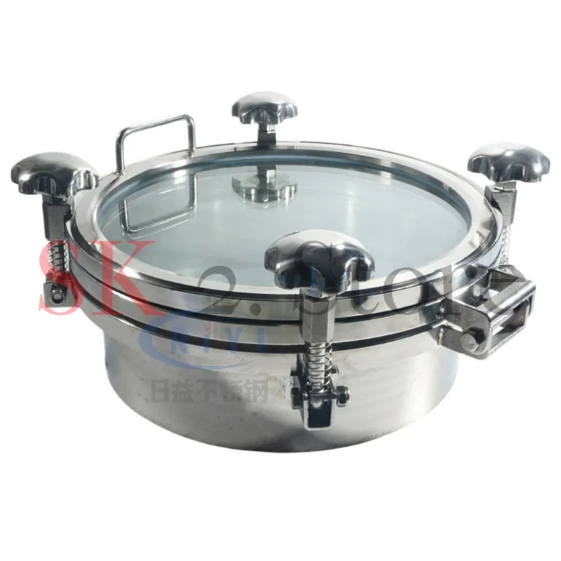 304 Sanitary Grade Large Glass Pressure Manhole Stainless Steel Flange Sight Glass Window Visual Hand Hole Winemaking