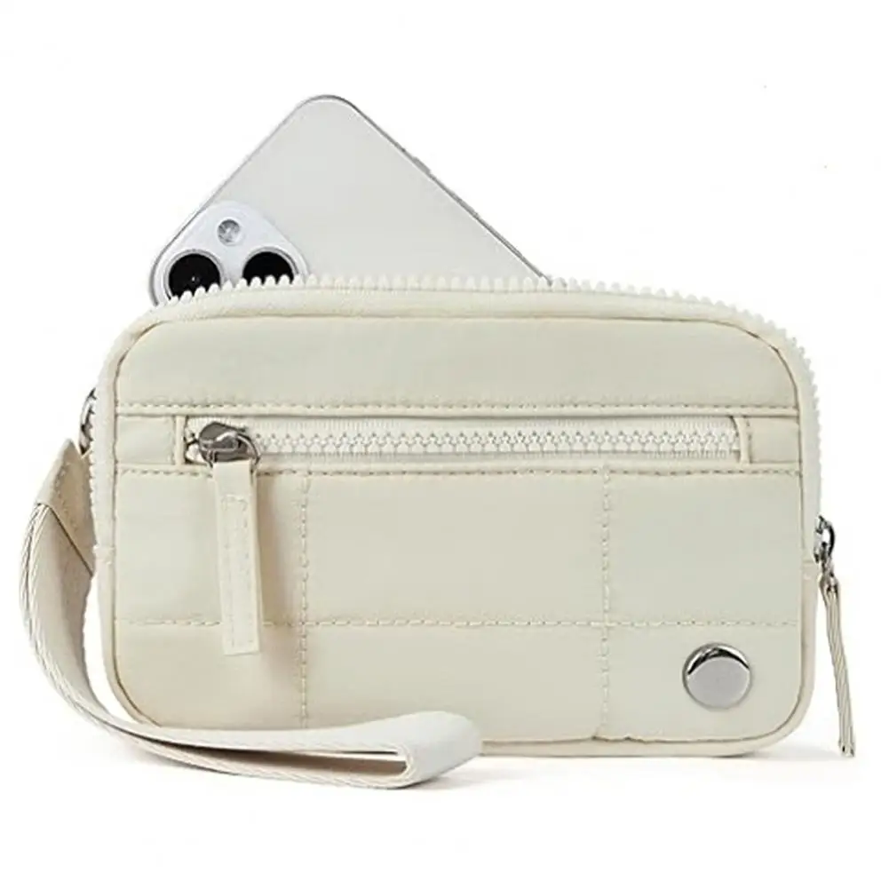 Stylish Wrist Bag Small Wristlet with Zipper Pockets Women’s Quilted Nylon Wristlet Wallet Portable Waterproof Wrist Pouch