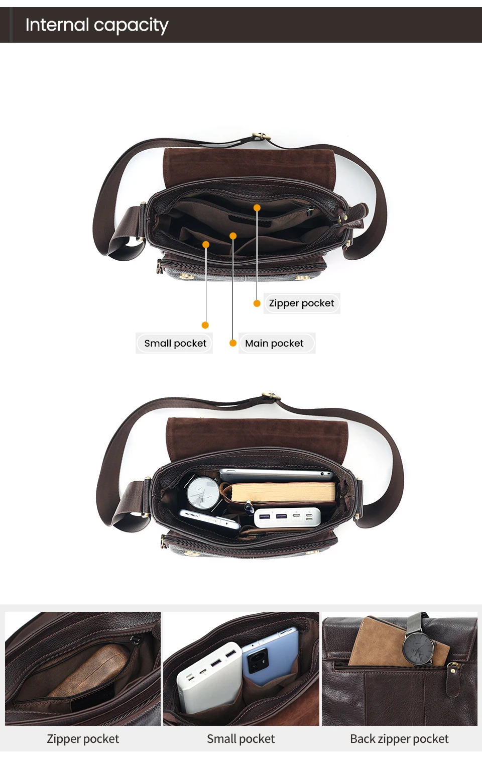JOYIR Echtes Rindsleder Männer Vintage Handtaschen Flap männer Schulter Taschen Casual Messenger Taschen Mode Umhängetasche – Detail 4