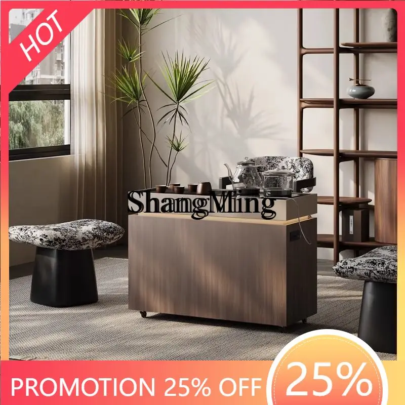 

SM minimalist movable tea cart living room sofa solid wood side cabinet household balcony small tea
