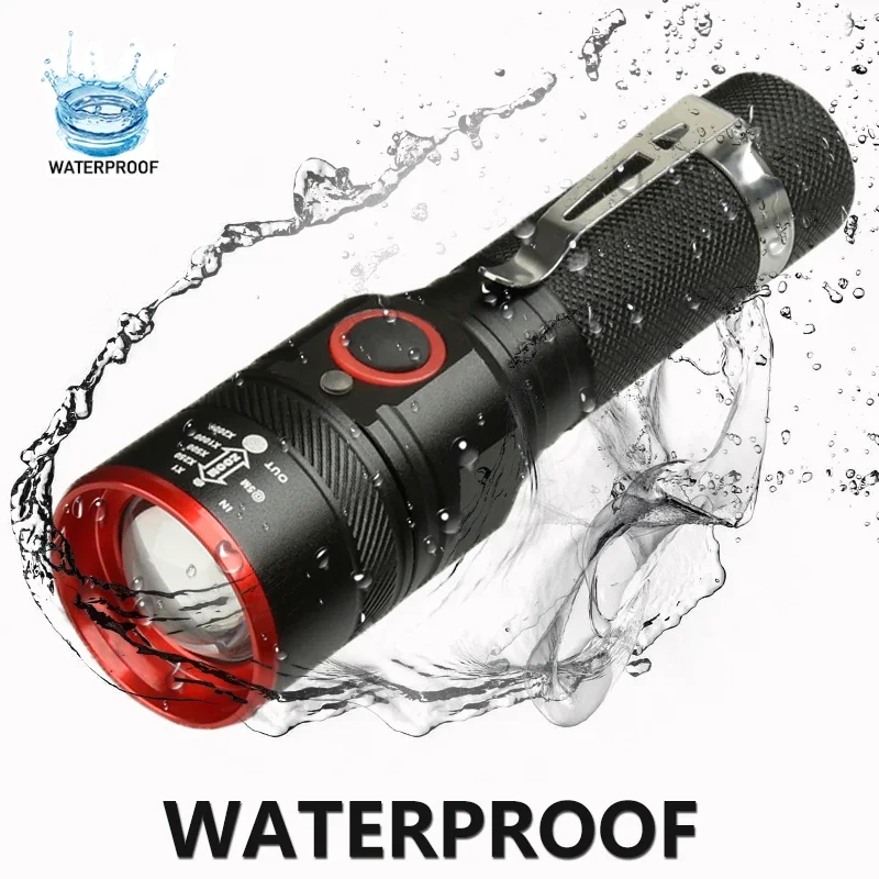 Impermeável High Lumen LED Lanterna, Tocha Zoom para Camping, Caminhadas, Pesca, Caça, Recarregável, 18650