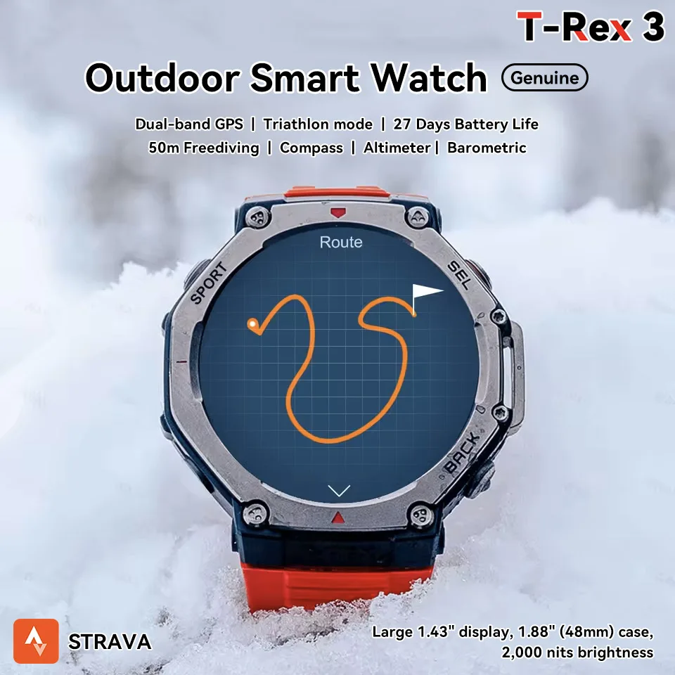 

T-Rex 3 Adventure двухдиапазонные GPS умные часы 5ATM/IP69K водонепроницаемые военные умные часы для плавания мужские компас высотомер барометрические