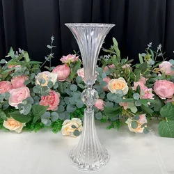 IMUWEN 10 PCS Acrylic Vase Trumpet Shape Wedding Table Centerpiece Event Road Lead Flower Vases For Home Decoration