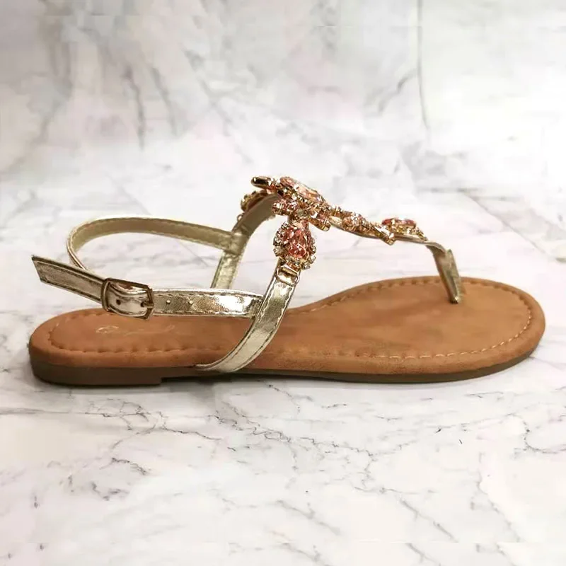 2024 Summer Fashion Women Sandals Rhinestone Decoration Simple and Comfortable Casual Buckle Woman Shoes Sandalias De Mujer