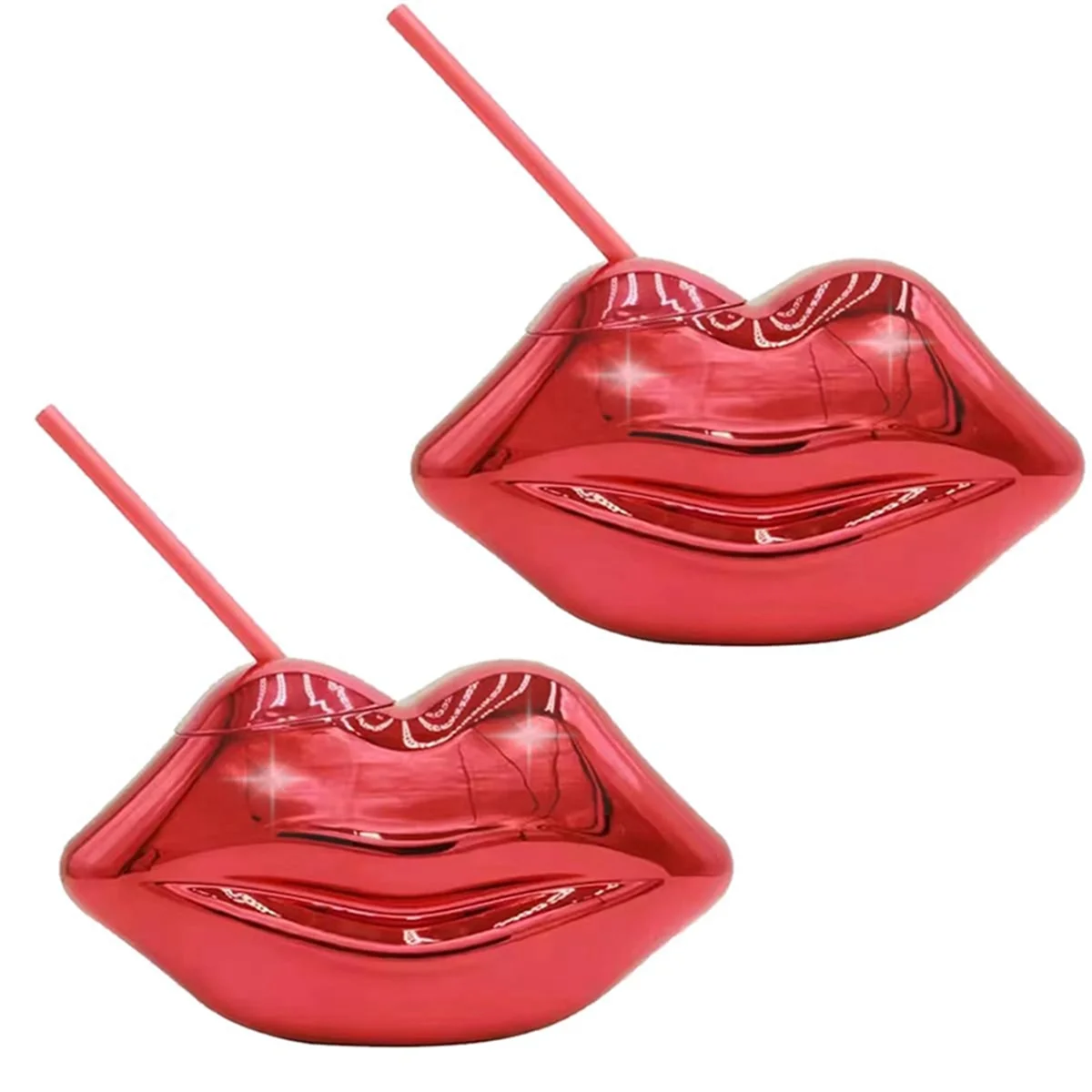 2 PCS,Hot Red Lips Disco Ball Cups ,for Bachelorette , Single Girl Supplies,Removable and Reusable