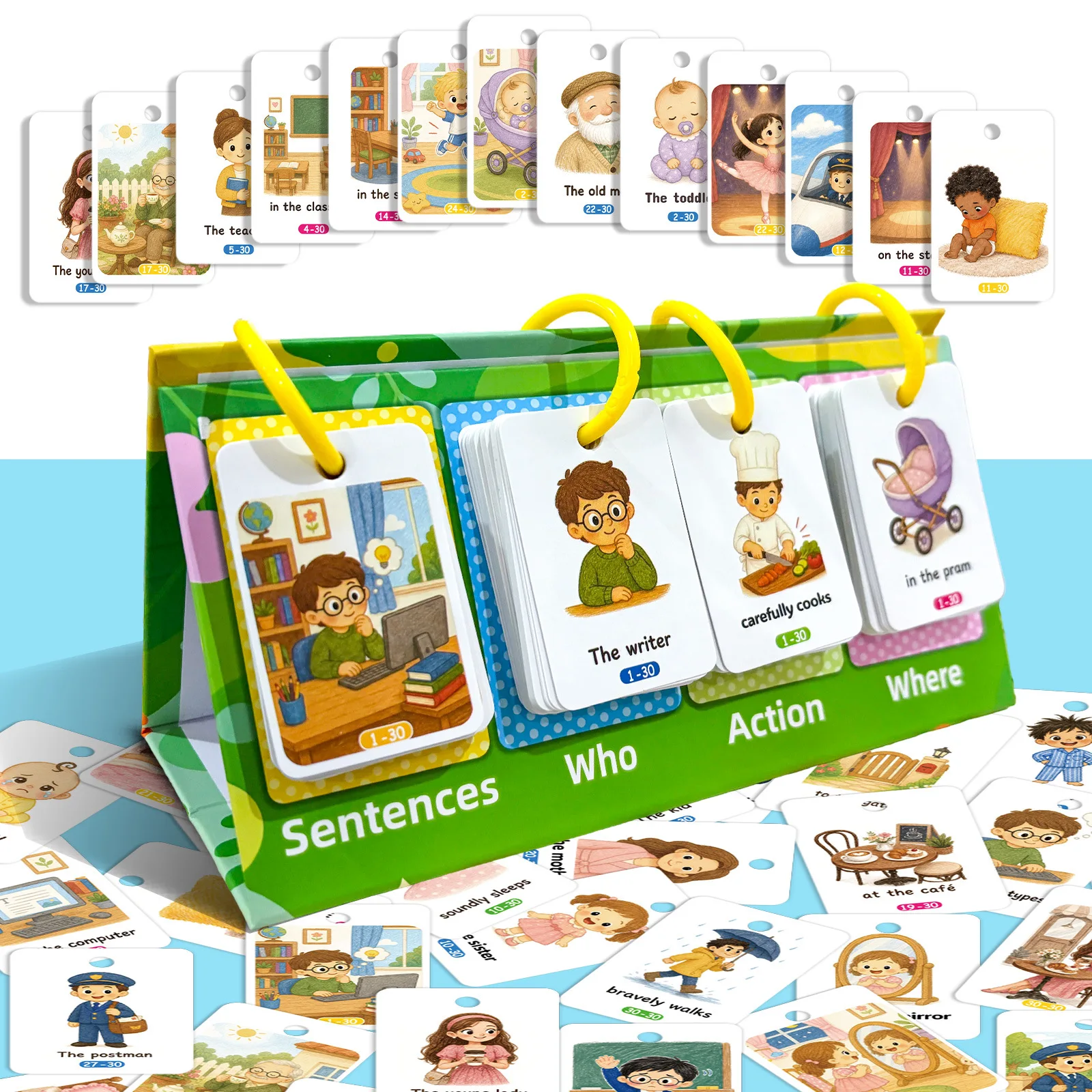 120PCS Mood Learning Education Desktop Cards Word Sentence Construction Graphic Text Recognition Parent-child Interaction Cards