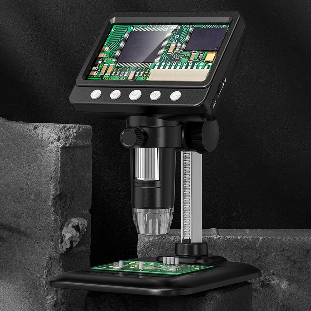 Mikroskop Elektronik HD 4.3 Inci dengan 8 LED 1000X Kaca Pembesar Digital Portabel Genggam 1080P untuk Penyolderan Perbaikan Papan Sirkuit