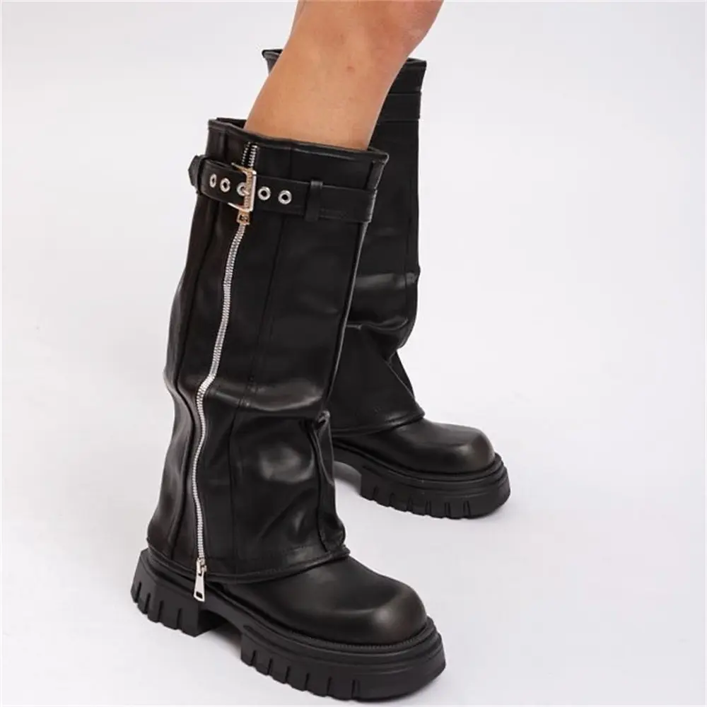 2025 Wasteland Vintage y2k Biker Boots Black Platform Boots Mid
