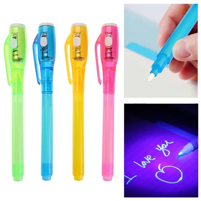 Niewidoczny długopis z atramentem 4 PCS, długopis szpiegowski ze światłem UV, magiczny marker do tajnych wiadomości, nagrody w pudełku powięzi, upominki na przyjęcie dla dzieci, zabawki prezent