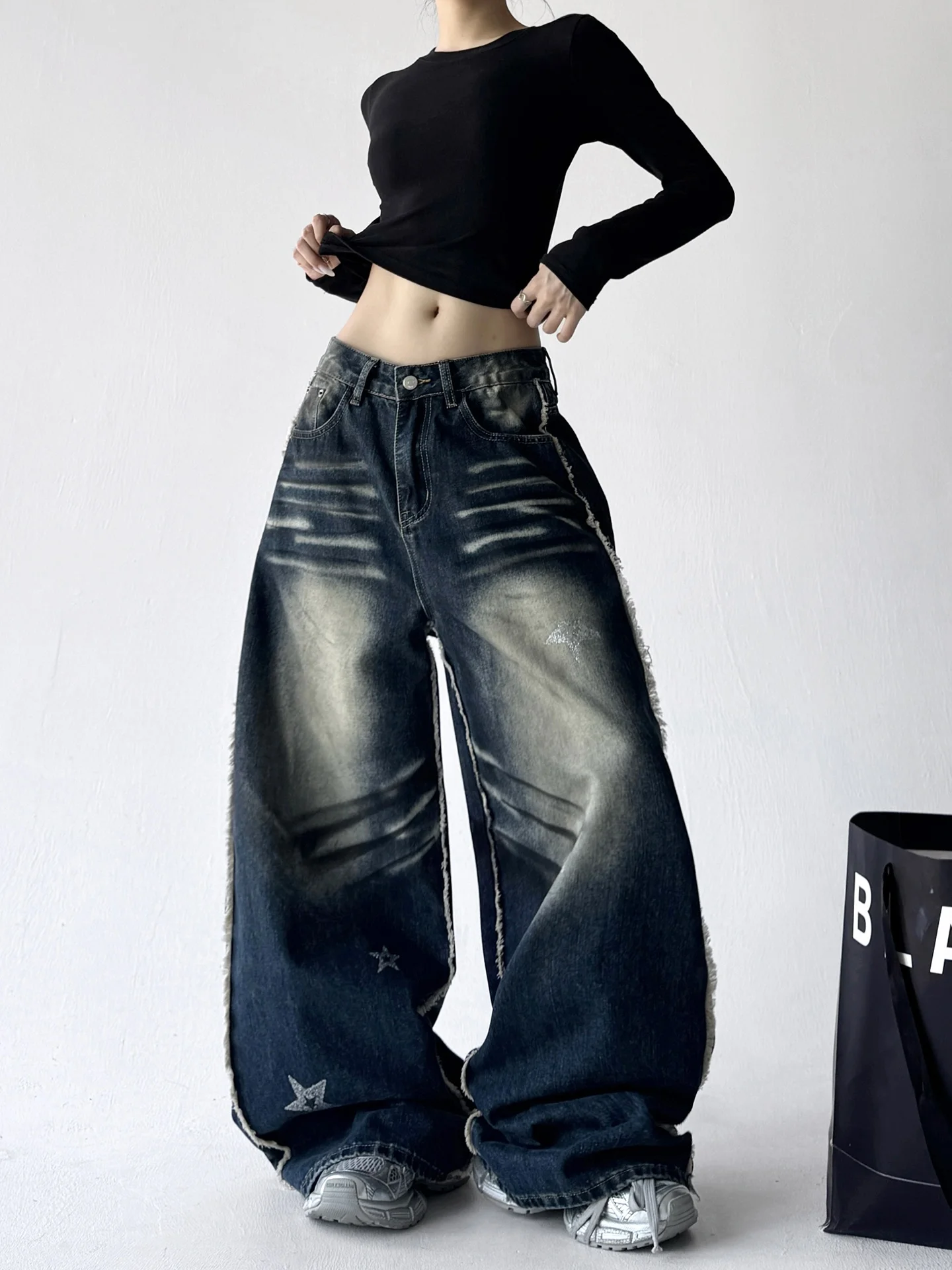 

High Waist Loose Fit Jeans Women's Autumn Faion 2025 Lazy Slouchy Sle Cotton Denim Pants Loose Wide Leg Streetwear