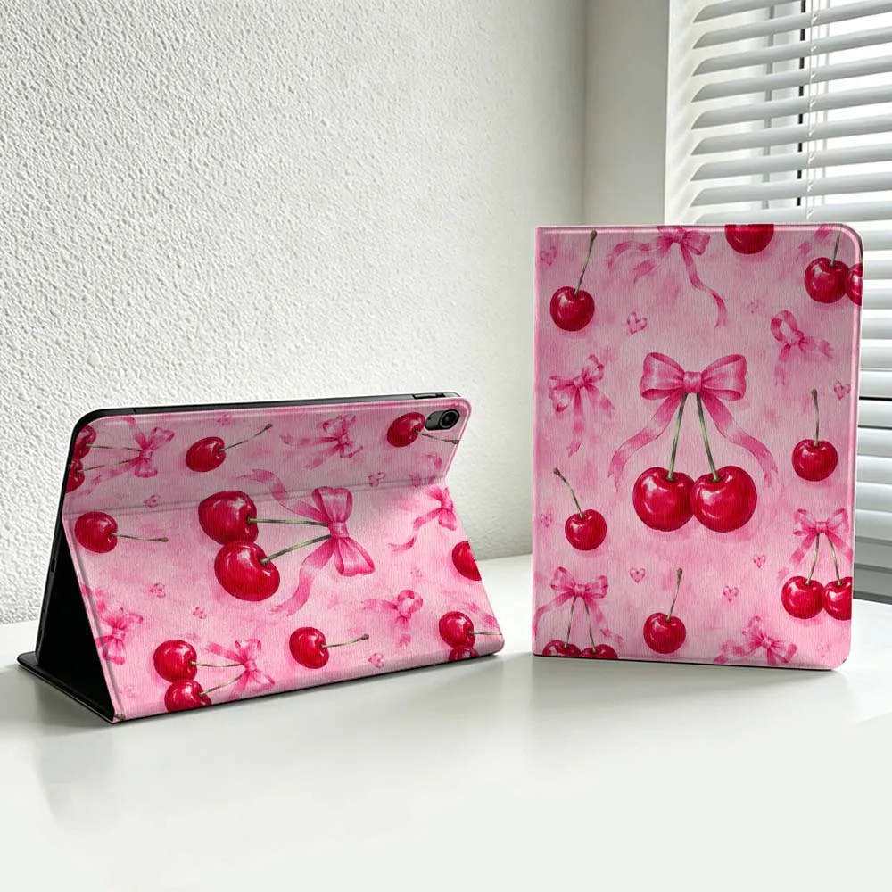 Cartoon Cherry Bow Cover For iPad Pro Air mini 7 6 5 4 3 2 1 9gen M5 M4 11th 10th A17 Pro A16 Soft Inch Tablet Case
