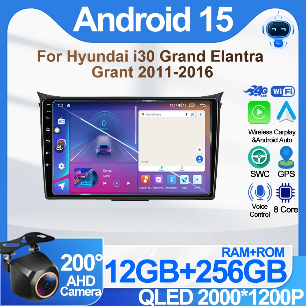 

Android 15 Carplay Auto WIFI+4G For Hyundai I30 Elantra GT 2011 - 2015 2016 Head Unit Car Radio Multimedia Player Stereo GPS DSP
