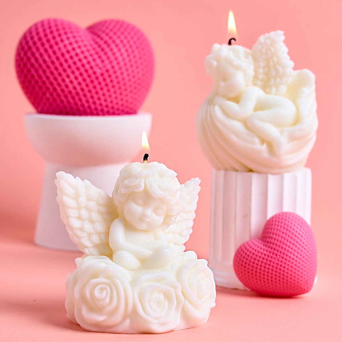 3D Easter Angel Silicone Candle Mold DIY Creative Rose Shell Wing Angel Diffuser Stone Plaster Mould Party Craft Ornaments Decor