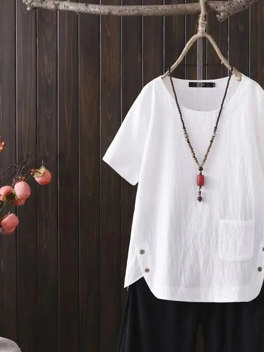 conjunto-de-verao-em-algodao-e-linho-com-camiseta-de-manga-curta-para-mulheres-plus-size-casual-simples-artistico-solto-e