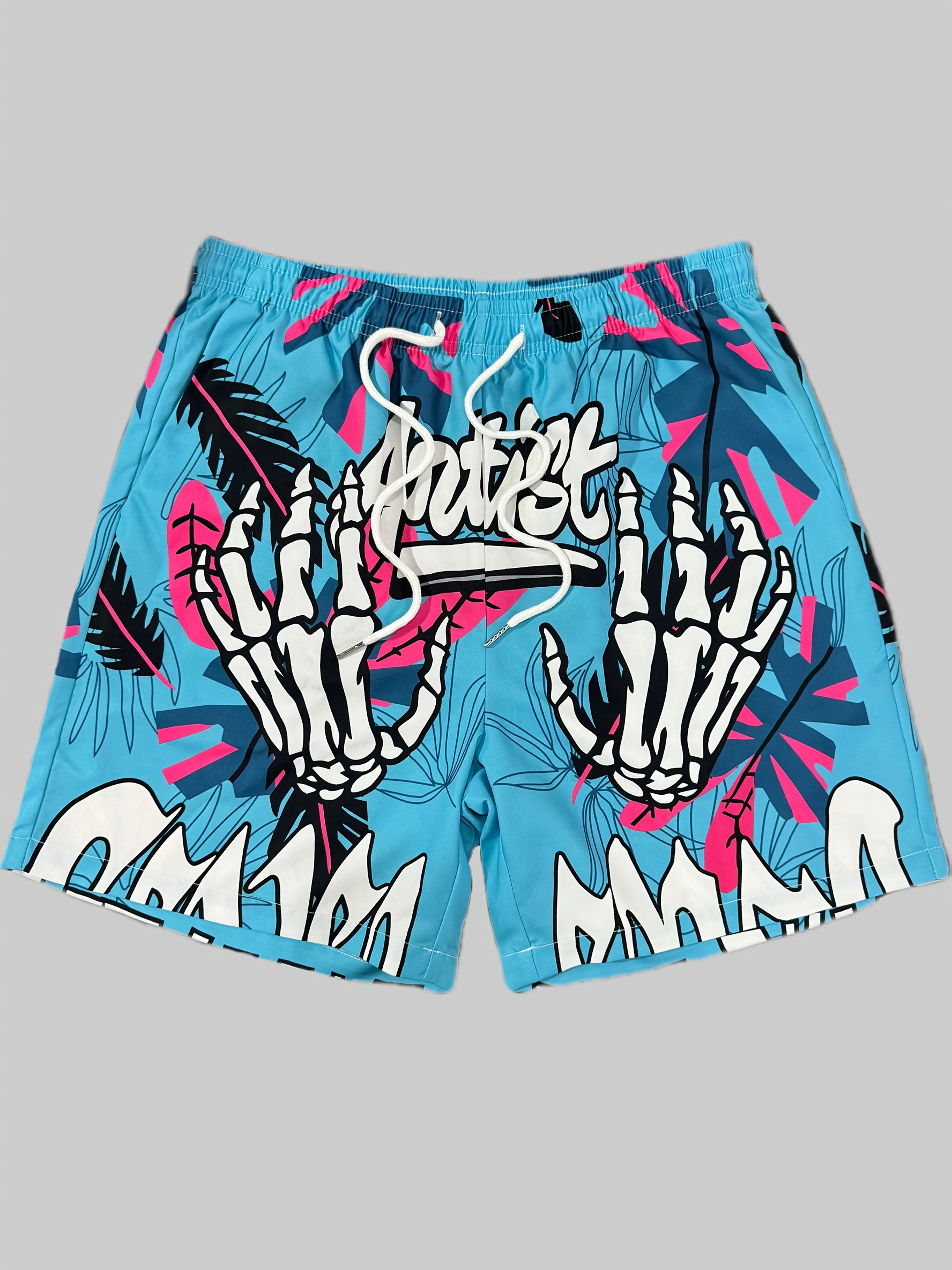 2026 New Arrival Skeleton Hand Tropical Shorts 3D Print, Streetwear Artist Design, Casual Summer Sho Y2K