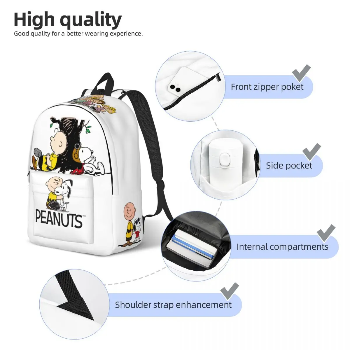 Peanuts Charlie Brown And Snoopy Backpack for School Student Bookbag Boy Girl Kids Snoopy Dogs Daypack Bags For Travel