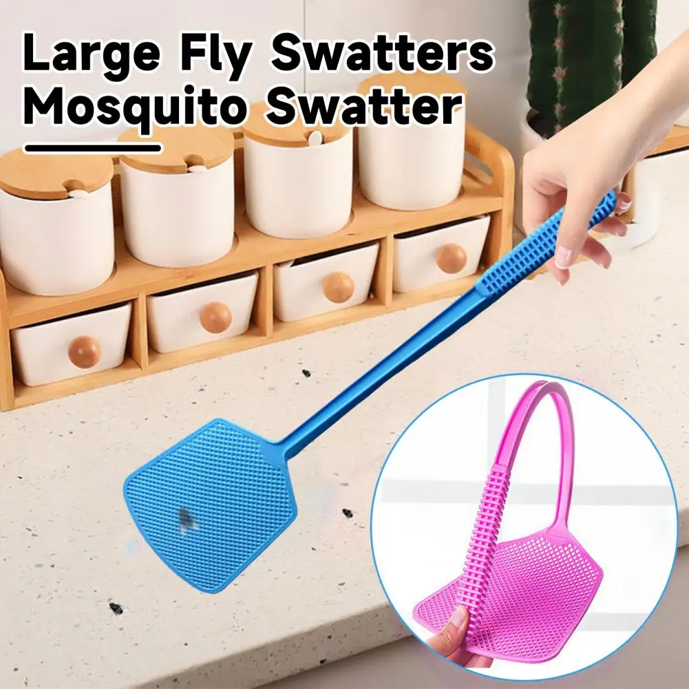 2Pcs Fly Swatters Long Handle Plastic Flyswatters for Indoor Outdoor Flexible Hollow Mesh Insect Mosquitoes Swatting Tools