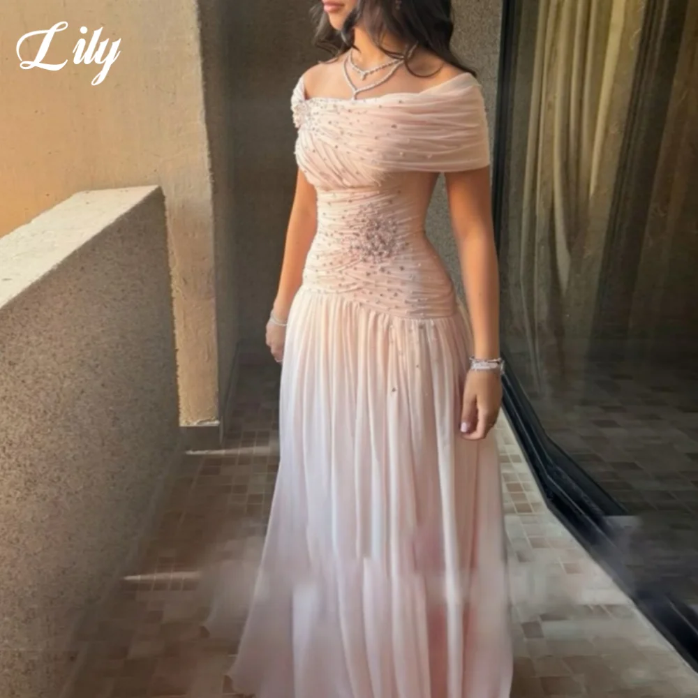 

Lily Elegant Off the Shoulder Prom Dresses Backless Shiny Sequins Evening Dress Floor-Length Pleating Party Dresses Customized