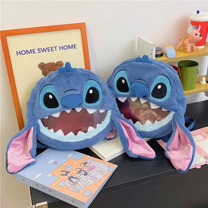 

MINISO Stitch See-through Bag Plush Doll Backpack Girls Large Capacity Cute Funny Backpack Anime Kawaii Cartoon Best Gift