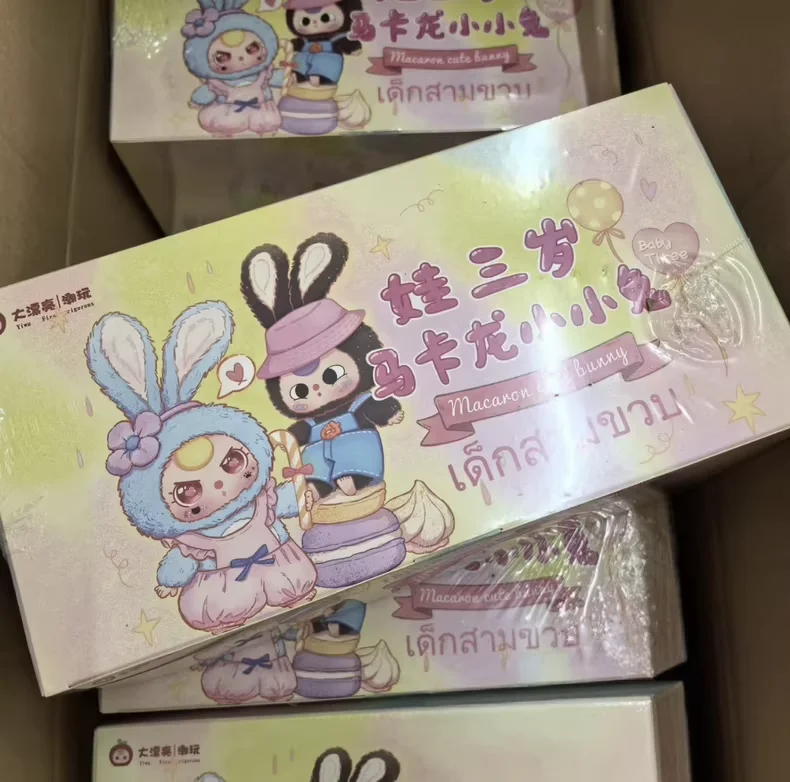 Babytrês genuíno vinil boneca de pelúcia figura de ação série 2 macaron pequeno coelho retorna v2 caixa cega boneca de pelúcia brinquedo colecionável gif