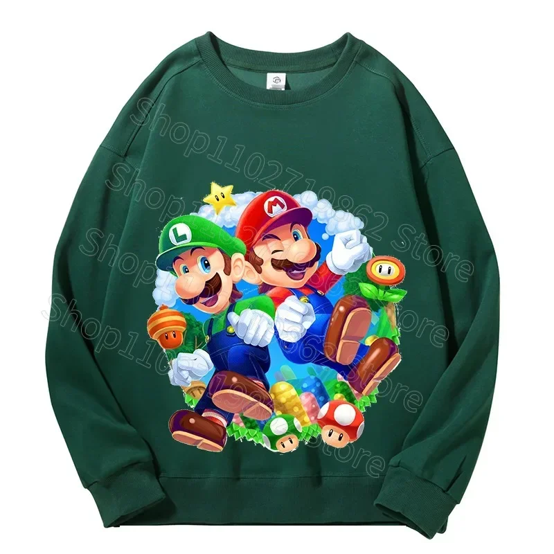 Super Mario Bros Adult Sweatshirt Princess Peach Luigi Quality Cotton Sweatshirts Cartoon Game Character Print Streetwear Gift