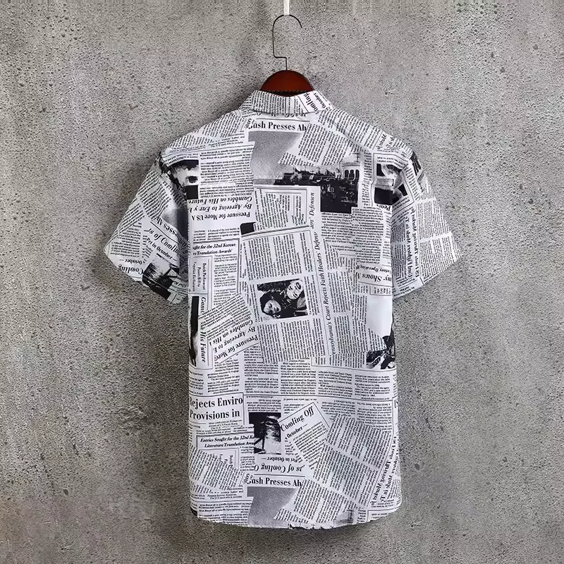 Camiseta holgada informal con estampado de periódico Harajuku para hombre, ropa de calle, Hip hop, Verano