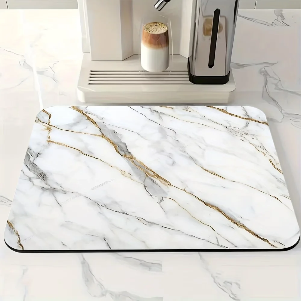 Marmeren print superabsorberende keukenmat droogmat snel drogende afvoermat serviesmat antislip servies koffie placemat - afbeelding 1
