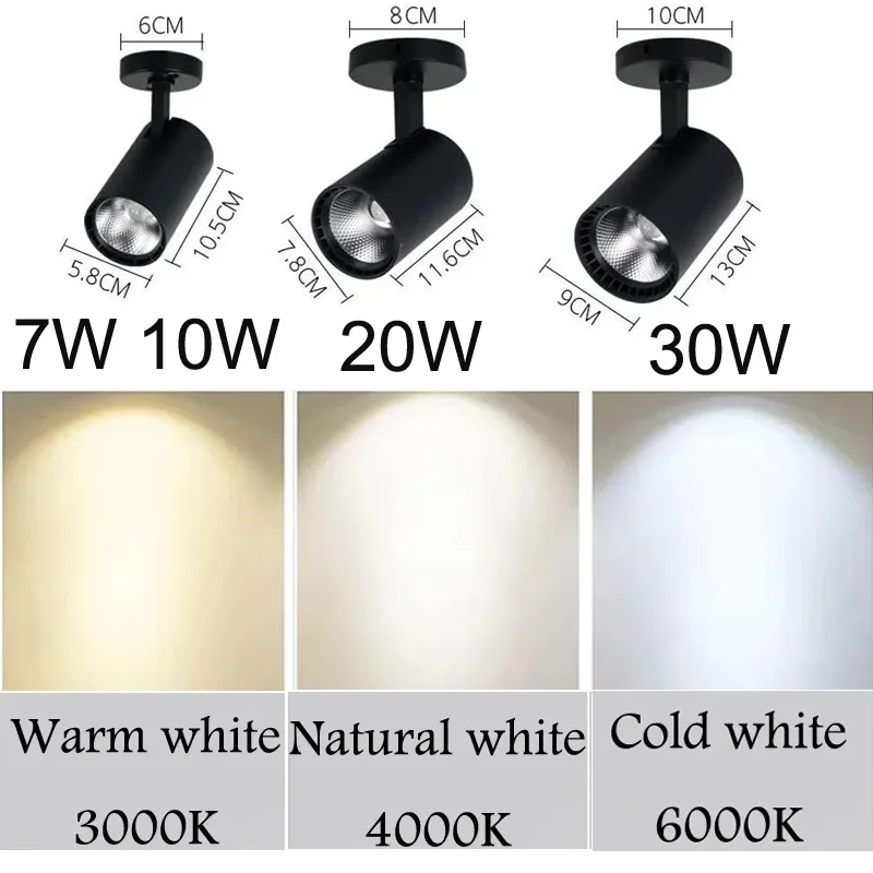 Led Spotlight Downlight 7w 10w 20w 30w Surface Mounted Cob Ceiling Light Spotlight Can Be Rotated Clothing Store Showroom Ac220v