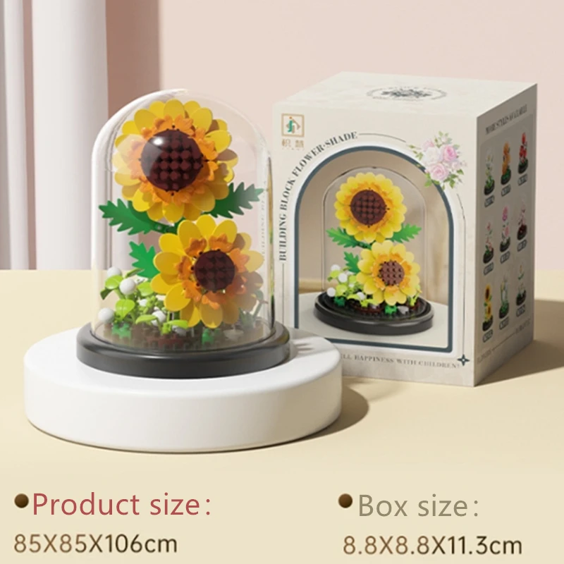 DIY MOC Flower Arrangement Dust Cover Tulip Rose Sunflower Plants Succulents Gardens Building Blocks Model Kids Sets Kits Toys image 5