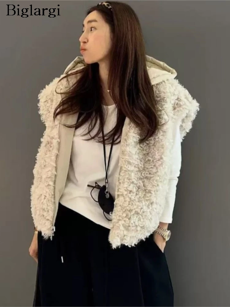 

Autumn Winter Reversible Hooded Sleeveless Vests Coat Women Loose Casual Fashion Ladies Jackets Korean Style Woman Vests Coats