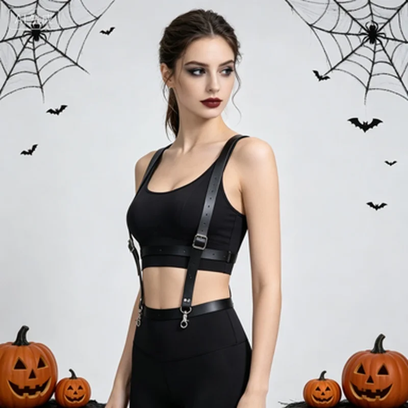 Black PU Camisole Belt, full of personality – durable and adjustable buckle, retro punk style, perfect for Y2K style clothing.