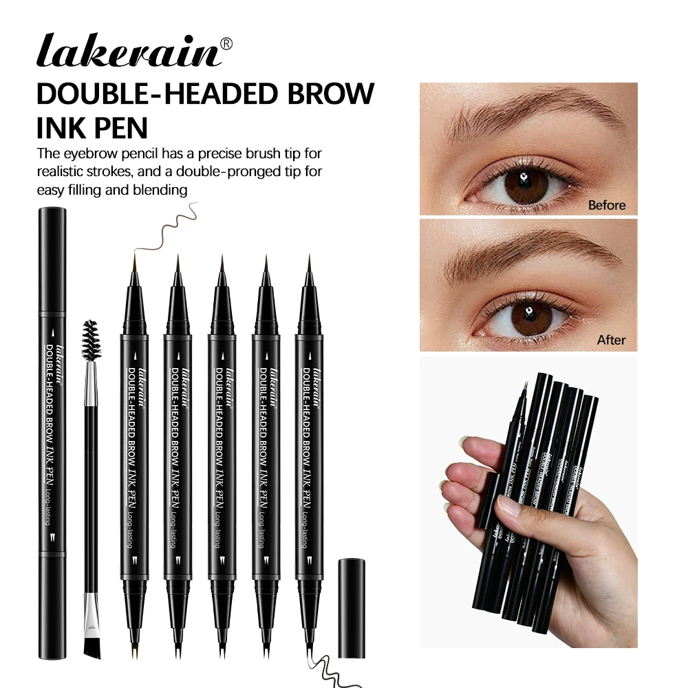Lakerain Doppelseitiger Gabel-Augenbrauenstift für verschiedene, natürliche und glatte, wilde Augenbrauen. Wasserfester flüssiger Augenbrauenstift