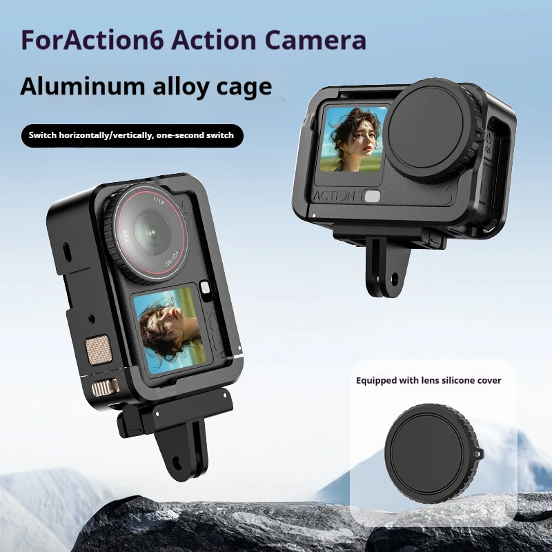 Accessories Kit for DJI Action 6 Portable Mini Cage Storage Bag Carrying Case Silicone Case Protective Metal Frame 2PCS Glass