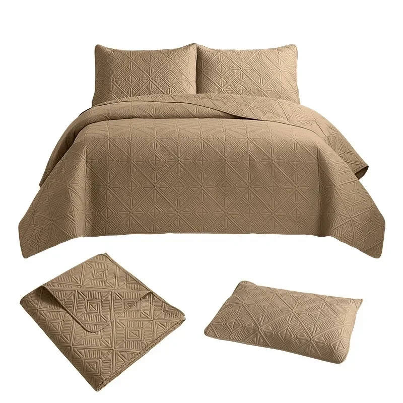 2/3pcs Set Ultrasonic Summer Quilted Quilt Luxury Solid Color Soft Bedspread Queen Size Bed Cover with Pillowcase