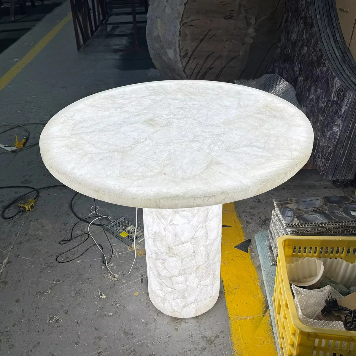 Natural Backlight White Crystal Furniture Transparent Quartz Translucent Stone Dining Table