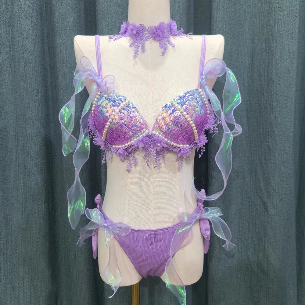 

Bikini Sequin Shell Beads Mermaid Swimming Bra And Underwear For Oceanarium Performance,Beach Diving Model Photoshooting Corset