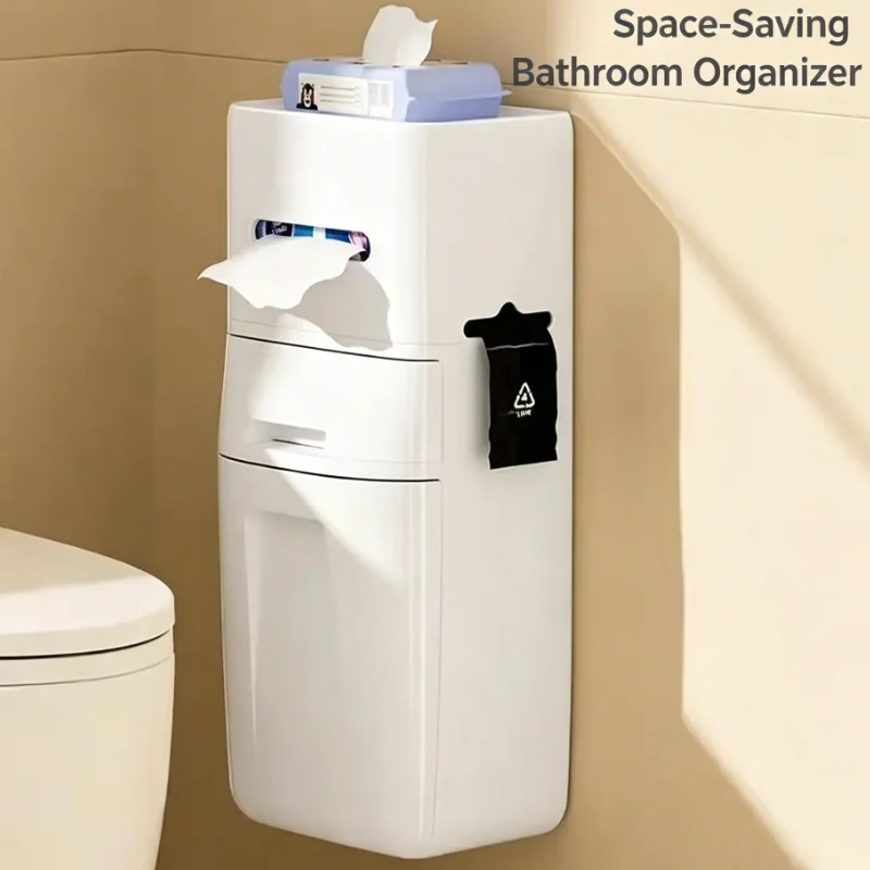 Wall-mounted trash can, bathroom new garbage Lou household, toilet multi-functional side hanger