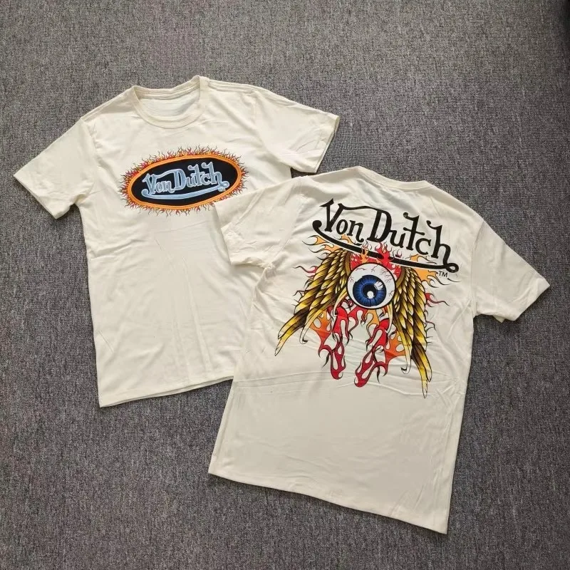 Vintage Von Flying Eyeball Cream Kustom Kulture Dutch Graphic T-Shirt Cotton Men Women Streetwear Tee