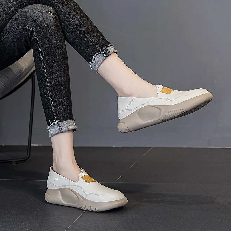 Little White Shoes Women's Platform Muffin Shoes Spring 2023 New First Layer Cowhide Casual Sports Color-block Single Shoe Women