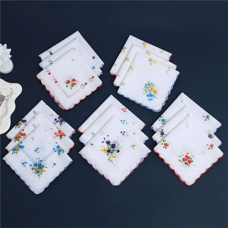 3 pezzi fazzoletto di cotone stampato fazzoletto bordo in puro cotone asciugamano sottile assorbente pulire il sudore forniture di nozze quadrate 28 cm