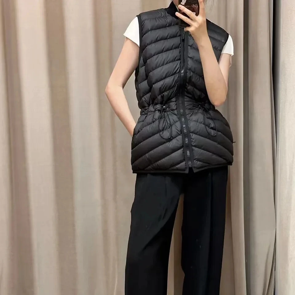 New Fashion Winter Keep Warm Sleeveless 90% White Duck Down Coat Women Sleeveless Zipper Slim Waist Lightweight Down Jacket Vest