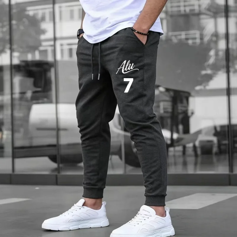 

American Streetwear Letter Print Crew-Foot Sweatpants for Men, Spring/Autumn Drawstring Loose Casual Sportswear Jogging Trousers